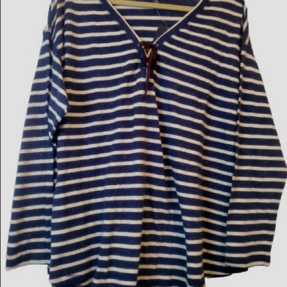 CHAPS River Path Tie Front Striped Long Sleeve Henley NEW - Picture 8 of 10